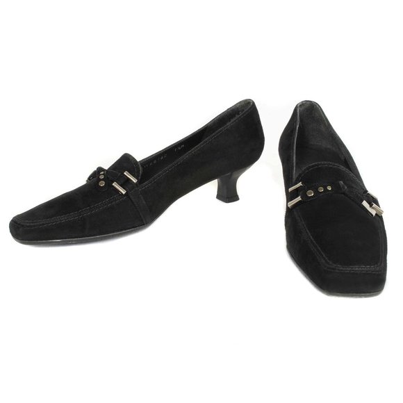 STUART WEITZMAN Black Suede Kitten Heel Loafers Size 7 1/2 - Picture 2 of 6